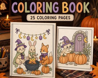 Gezellig en griezelig Halloween-kleurboek, 25 leuke printbare pagina's, digitale PDF-download