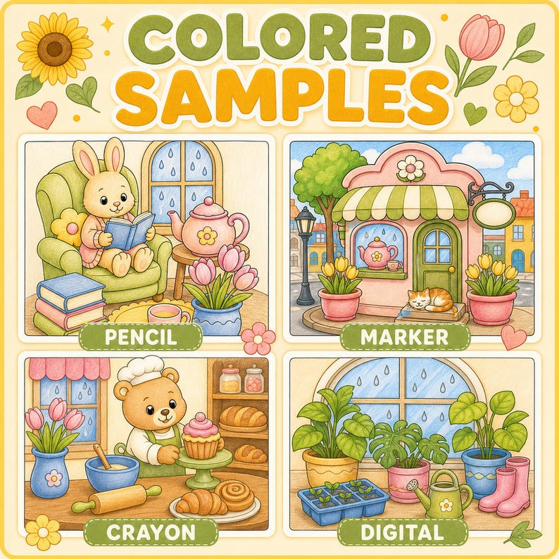 Cozy Spring Shops Malbuch, druckbare PDF-Malseiten, Cute Spring Shop digitaler Download Bild 3