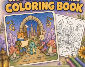 Cozy Fantasy Coloring Book, 25 Mystic Outlands Pages, Printable PDF Digital Download