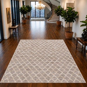 Alfombra de piel con pelo en tonos marrón claro y beige con estampado de panal jacquard, 152 x 244 cm (5 x 8 pies), hecha a mano.