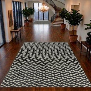 Charcoal & Ivory Hair-on-Hide und Wolle Pixel Patchwork Muster Leder Teppich 1,5 x 2,5 m Handgefertigter Läufer