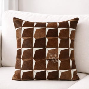 Brown & Ivory Handcrafted Patchwork Prism Pattern Cushion Cover for Modern Home