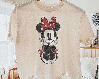 Cute Minnie Mouse Classic Sketch Cute Vintage Portrait Boxy Tee, Retro Disney Trip Tee, Vintage Minnie Shirt, Disney Family Vacation Trip