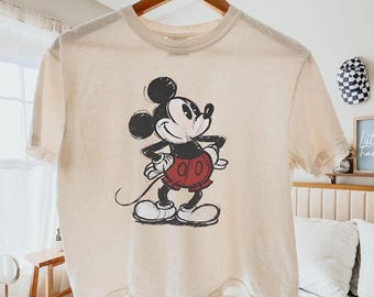 Disney Mickey Mouse Classic Pose Vintage Portrait Boxy Tee, Mickey & Friends Tee, WDW Disneyland Family Holiday Vacation Girl Trip Shirt