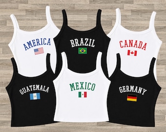 Bella Canvas Custom National Team Spaghetti Strap Tank Top, Country Tank Top Women,America Brazil Canada Mexico Germany Flag Tank,Travel Tee