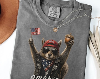Comfort Colors® Rocker Squirrel Shirt, America 250 Patriotic USA Flag Tee
