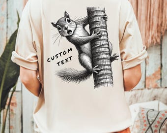 Personalized Squirrel T-Shirt, Custom Text Back Print Tee, Funny Vintage Animal Shirt, Comfort Colors