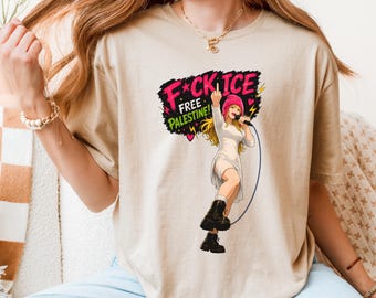 Gildan F*CK ICE Free Palestine Shirt, Protest Graphic Tee, Punk Activist, Anime Tee