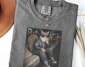 Comfort Colors Rocker Squirrel Graphic Tee, Vintage Animal Streetwear Shirt