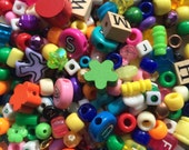 Plastic and Wooden Beads, Children's Crafts, Kids Beads, Destash Supply