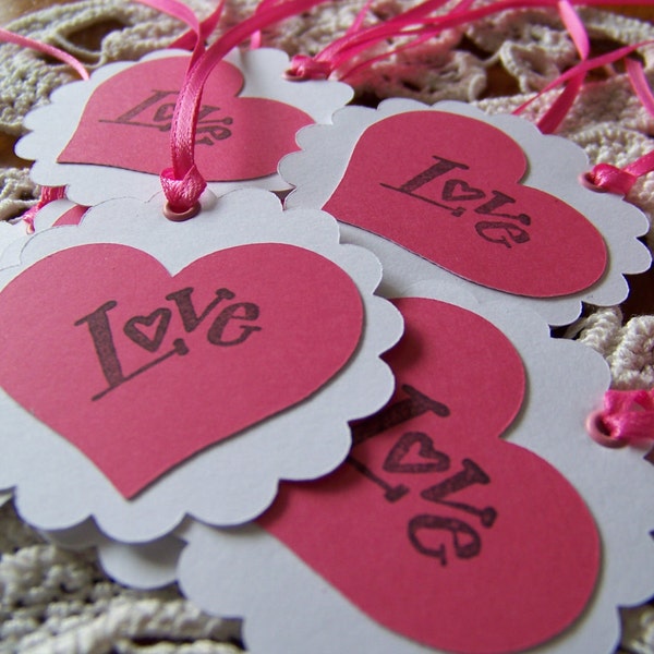 Love Valentine Gift Tag Heart Goody Bag Tag Favor Label Set of 8