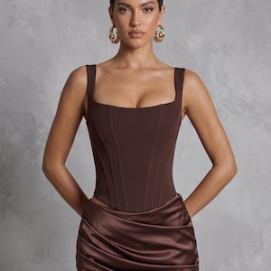 brown lingerie dress Brown silky lingerie dress, bias cut with lace