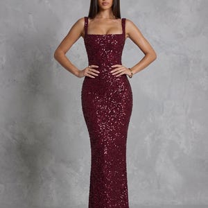 Sequin Bridesmaid Dress Burgundy