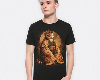 Japanese Cat with Kimono Art T-Shirt, Men's and Women's Sizes Tee