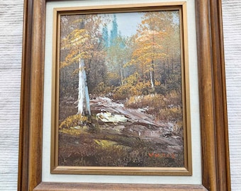 1970s Vintage Oil Painting - Signed VICTOR - Mid-Century MCM Birch Forest - Impasto Technique 14.5"x13"
