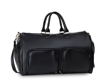 Bolsa de lona negra de piel vegana – Bolsa de viaje minimalista para fin de semana, bolsa de gimnasio unisex