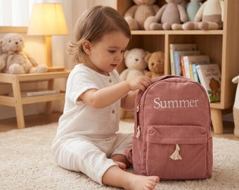 Personalized Corduroy Kids Backpack, Custom Embroidered Name Toddler School Bag, Preschool Bookbag, Back to School Gift for Boys & Girls