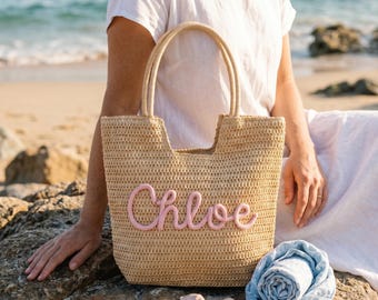Personalized Straw Bag Custom Bridesmaid Gift Woven Tote Bag Bachelorette Party Bridal Gift Beach Bag with Name