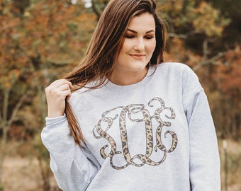 Monogram Sweatshirt Crewneck Sweatshirt Leopard Monogram 