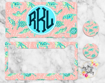 Yellow Pink Floral Preppy License PlateCoaster SetsPlate Frames