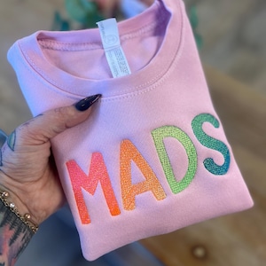Toddler Sweatshirt, Girls Name Sweatshirt, Kids Crew Neck Sweatshirt, Rainbow Embroidered Name, Name Sweatshirt, Embroidered Sweatshirt
