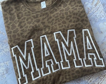 Embroidered Mama Shirt, Leopard Mama Shirt, Mother's Day Shirt, Mother's Day Gift, Mom Shirt, Brown Leopard Mom Tee, Neutral Leopard Shirt