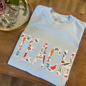 Embroidered Teacher Shirt, Comfort Color Teach Shirt, Teacher tshirt,  Teacher Gift, Applique Teacher Tshirt, Trendy Teacher Shirt