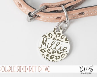 Custom Dog Tag, Leopard Dog Tag, Neutral Leopard Pet ID Tag, Personalized Pet Tag, Gift for Dog, Personalized Round Pet Tag