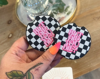 Car Coasters, Set of 2, Funny Car Coasters, Bad Driver Car Coasters, Checker Print Car Coasters, Retro Car Coasters