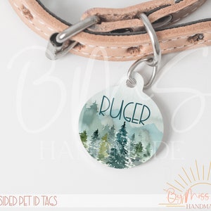 Custom Dog Tag, Mountain Dog Tag, Pet ID Tag, Personalized Pet Tag, Forest Dog Tag, Boy Dog Tag, Gift for Dog, Personalized Round Pet ID