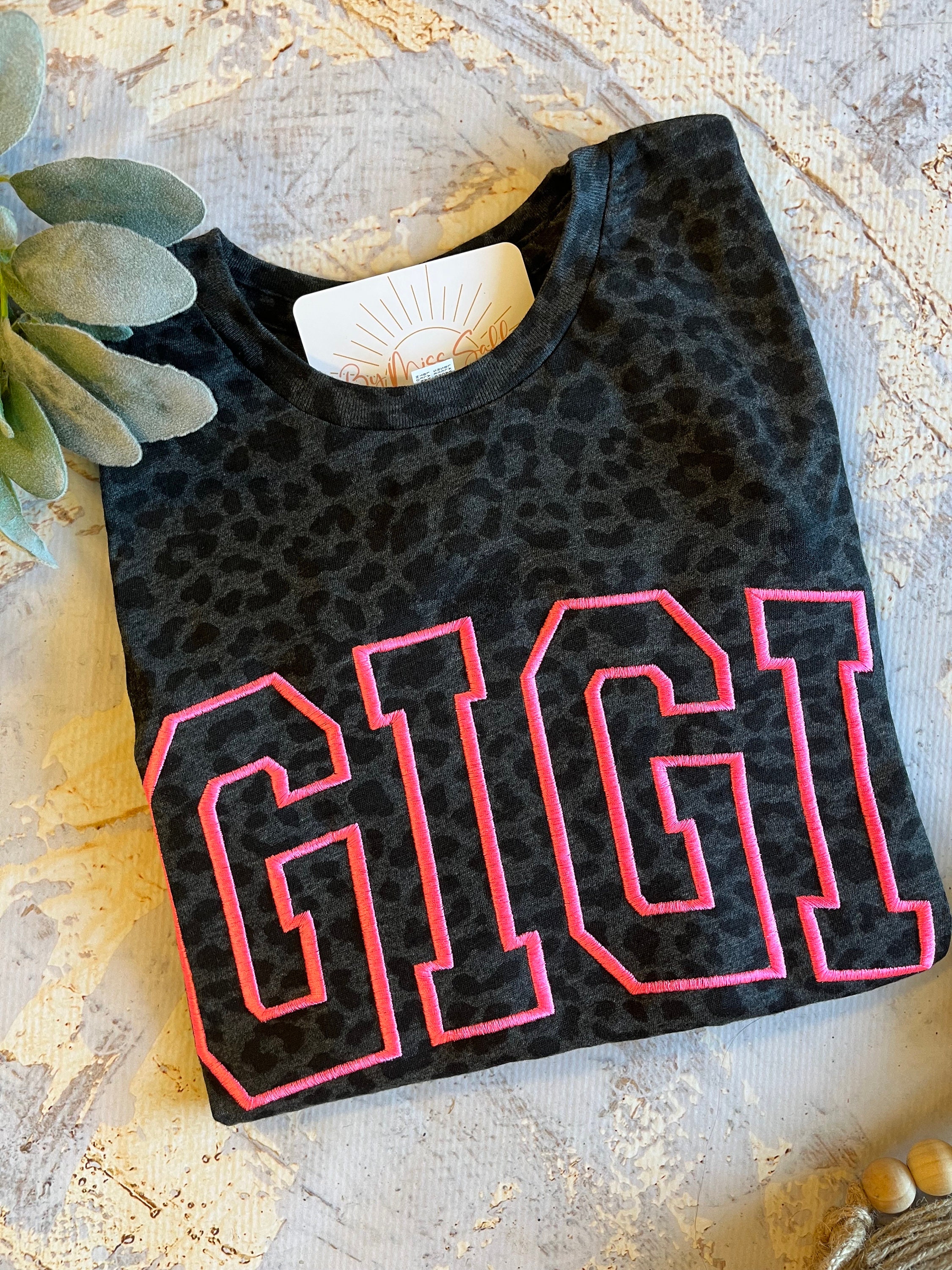 Embroidered Gigi Shirt, Leopard Gigi Shirt, Mother's Day Shirt, Mother's Day Gift, Mom Shirt, Black Leopard Mom Tee, Hot Pink, Grandma Shirt