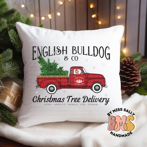 Bulldog top christmas pillow