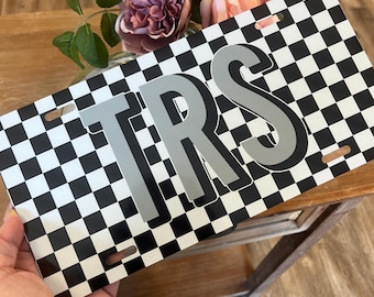 Checkered Personalized Car Tag: Custom Initial License Plate