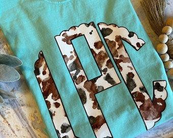 Cowhide Monogram Shirt, Cow Monogram, Spring Shirt,, Monogram Tshirt, Western Monogram Shirt