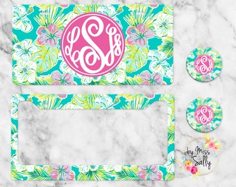 Preppy Personalized License Plate, Custom Car Tag for Women, Name Car Tag, License Plate Frame, Car Coasters, Personalized