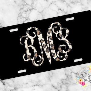 Black Monogram License Plate, Black Name Car Tag, Front Car Tag,  Custom License Plate, Personalized License Plate, Leopard Monogram Car Tag