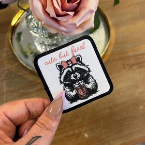 Cute but Feral Iron On Patch, Trucker Hat Patches, Iron On Patches, Funny Hat Patch, Bag Patch, DIY, Hat Bar, Square Patch, Raccoon