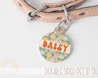 Groovy Daisy Pet ID Tag, Retro Pet Tag, Dog Collar Tag, Personalized Pet Name Tags, Custom Dog Tag for Dogs, Cat Tag, Dog ID Tag