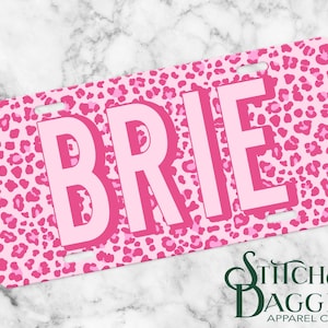 Pink Leopard Personalized Car Front License Plate, Custom Name Vanity Plate, Initial Car Tag, Monogram License Plate, Cute Trendy Car Tag