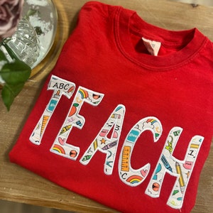 Embroidered Teacher Shirt, Comfort Color Teach Shirt, Teacher tshirt,  Teacher Gift, Applique Teacher Tshirt, Trendy Teacher Shirt