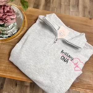 CNA Quarter Zip Pullover Sweatshirt, Personalized Fleece Quarter Zip Sweatshirt, Monogrammed Pullover, Nurse, Nursing School, RN Sweatshirt