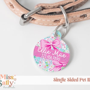 Coquette Pet ID Tag, Flowers and Bows Dog Collar Tag, Personalized Pet Name Tags, Custom Dog Tag for Dogs, Cat Tag, Girl Dog Tag
