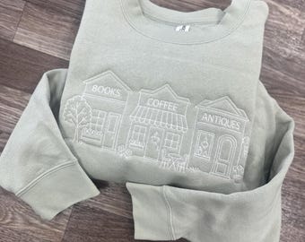 Embroidered Books Coffee and Antiques Crewneck, Reading Sweatshirt, Bookish Sweatshirt, Booktrovert, Grandma Hobbies