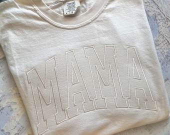 Embroidered Mama Shirt, Comfort Colors Mama Shirt, Mother's Day Shirt, Mother's Day Gift, Mom Shirt, Varsity Mama Shirt, Neutral Mama Tshirt