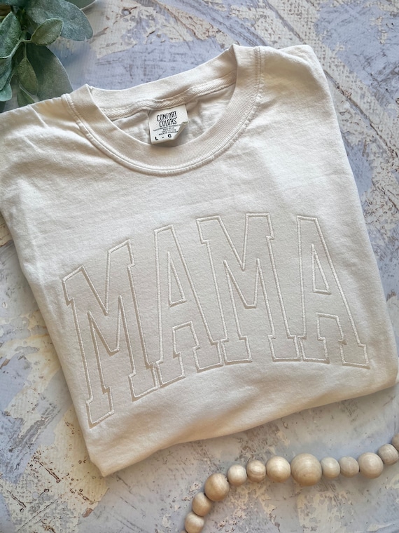 Embroidered Mama Shirt, Comfort Colors Mama Shirt, Mother's Day Shirt, Mother's Day Gift, Mom Shirt, Varsity Mama Shirt, Neutral Mama Tshirt