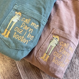 Embroidered Frog Pocket Tee, Short Sleeve Cowboy Frog Tshirt, Comfort Colors Pocket Tee, Womens Western Shirt, Darn Tootin, Funny Frog Shirt