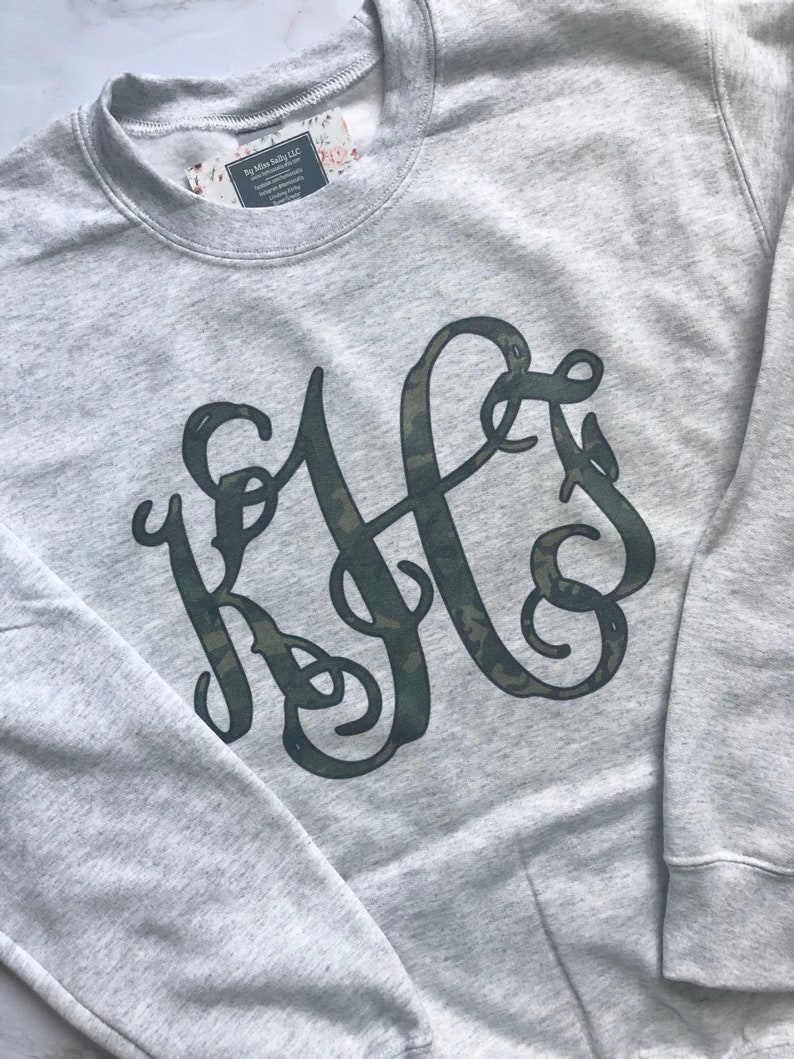 Monogram Sweatshirt, Crewneck Sweatshirt, Camouflage Monogram, Camo Monogram Sweatshirt, Custom Crewneck Sweatshirt image 1