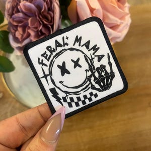 Feral Iron On Patch, Trucker Hat Patches, Iron On Patches, Funny Hat Patch, Bag Patch, DIY, Hat Bar, Square Patch, Mama, Skeleton