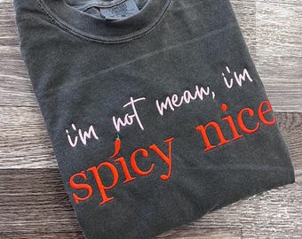 I’m Not Mean I’m Spicy Nice Tshirt, Embroidered Tee