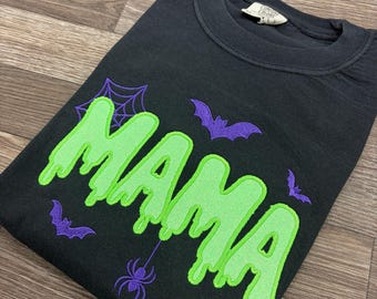 Embroidered Halloween Mama Tshirt, Spooky Glitter Shirt